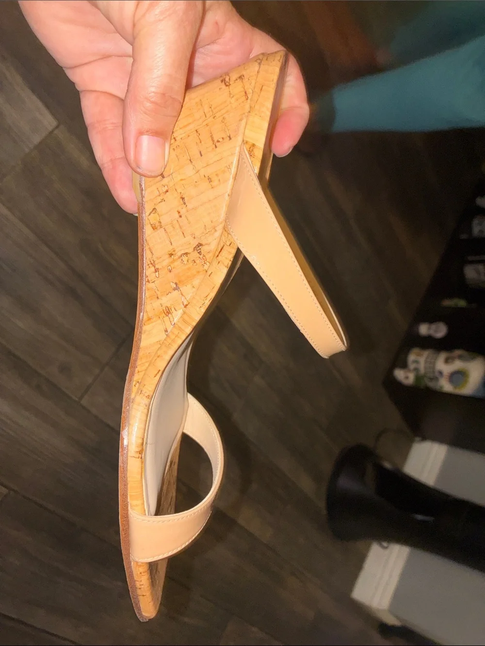 Stuart Weitzman Beige Patent Leather Cork Wedge Sandal - Picture 3 of 5